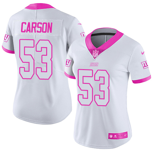 Women's Limited Harry Carson Nike Jersey White/Pink - #53 Rush Fashion NFL New York Giants